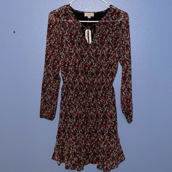 LOFT Sheer Overlay Ruffle Flowy Floral Dress - size XS - NWT. H - Picture 1 of 8